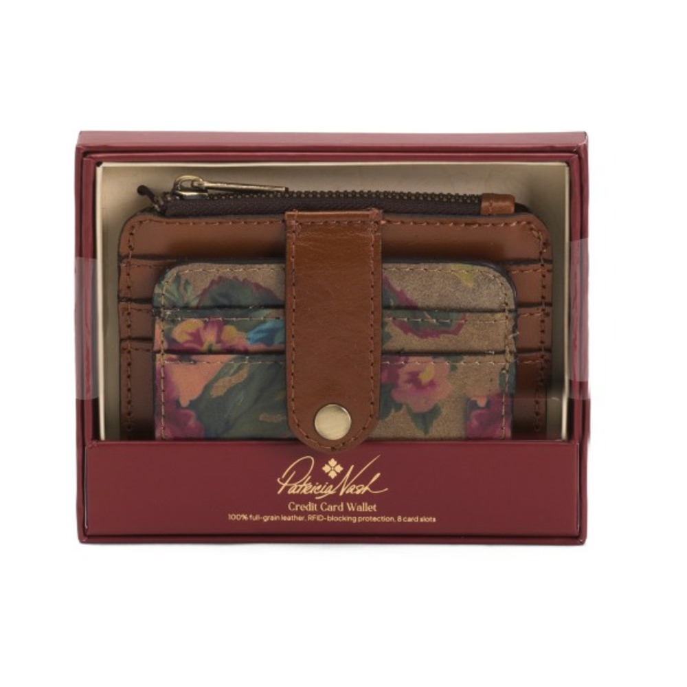 Vintage Victorian Garden Print Card Case by Patricia Nash, Leather, OS, Gift Box
